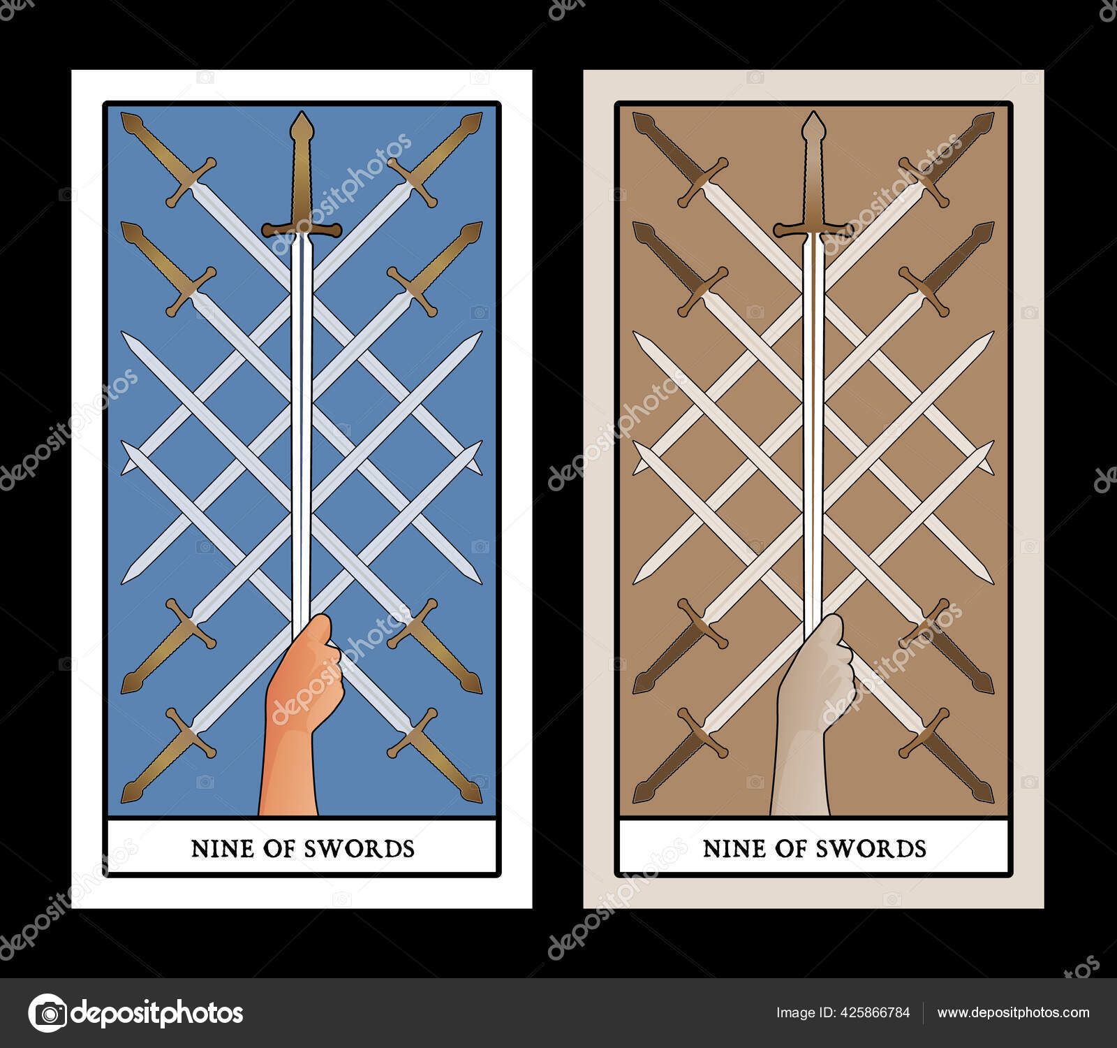 Nine Swords Tarot Cards Eight Crossed Swords Hand Grasping Sword Stock  Vector by ©LaInspiratriz 425866784